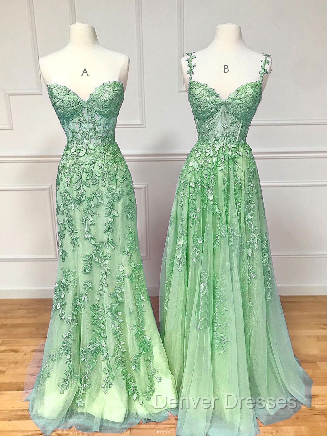 Blue Sweetheart Neck Lace Long Prom Dress, Blue A-line Lace Graduation Dress