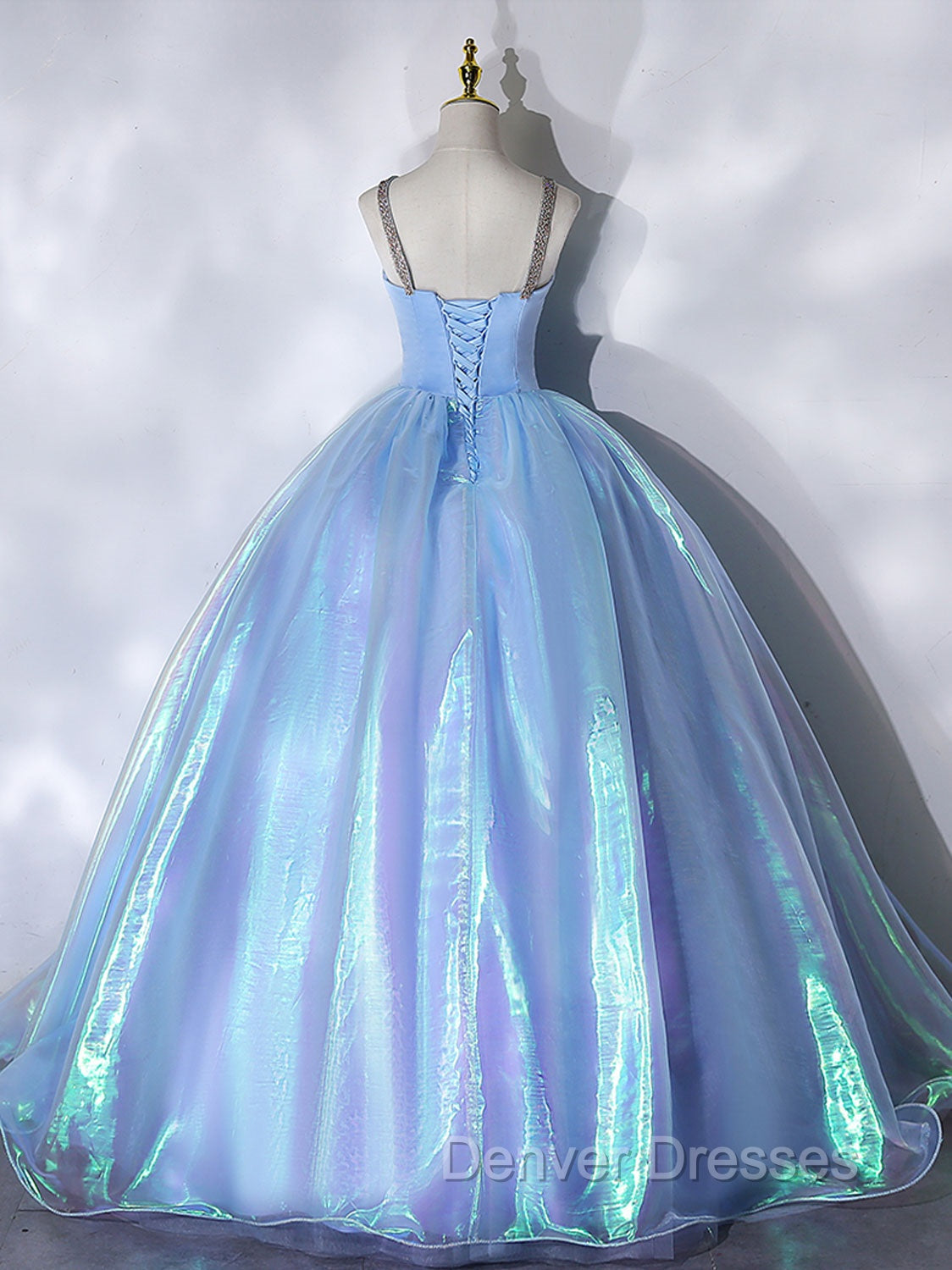 Blue Sweetheart Neck Long Prom Dress, Unique Blue Sweet 16 Dress Secondary image
