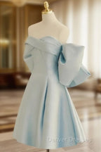 Blue Sweetheart Neck Satin Short Prom Dress, Blue Homecoming Dress