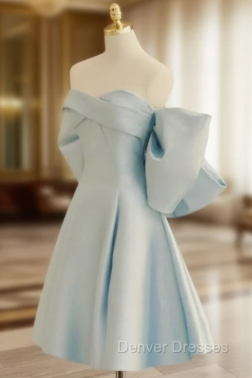 Blue Sweetheart Neck Satin Short Prom Dress, Blue Homecoming Dress