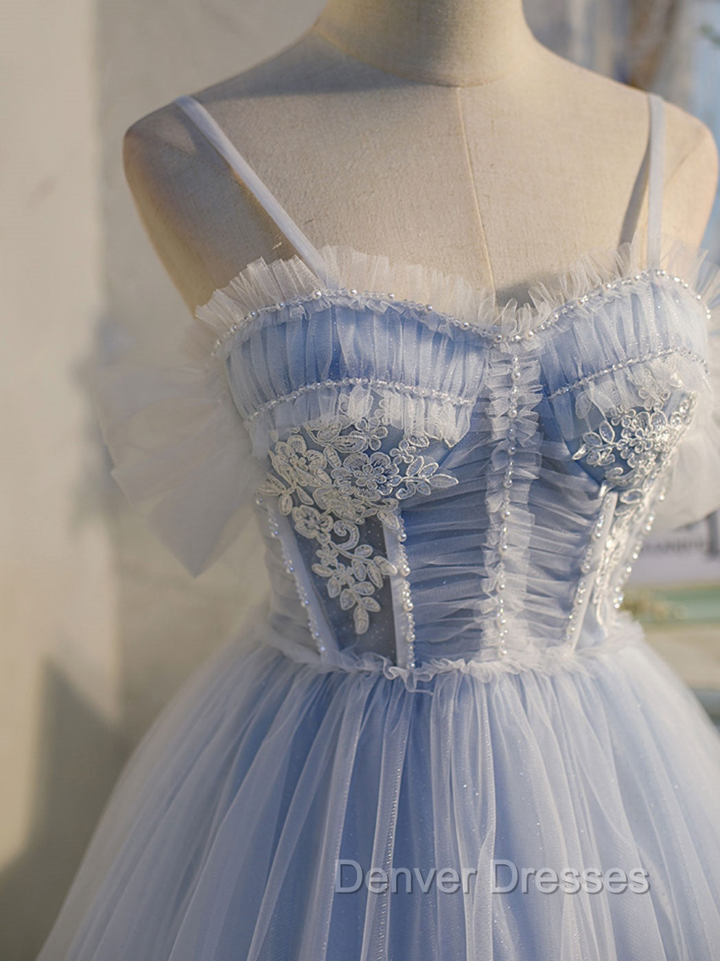 Blue sweetheart neck tulle lace short prom Dress blue puffy homecoming Dress Secondary image