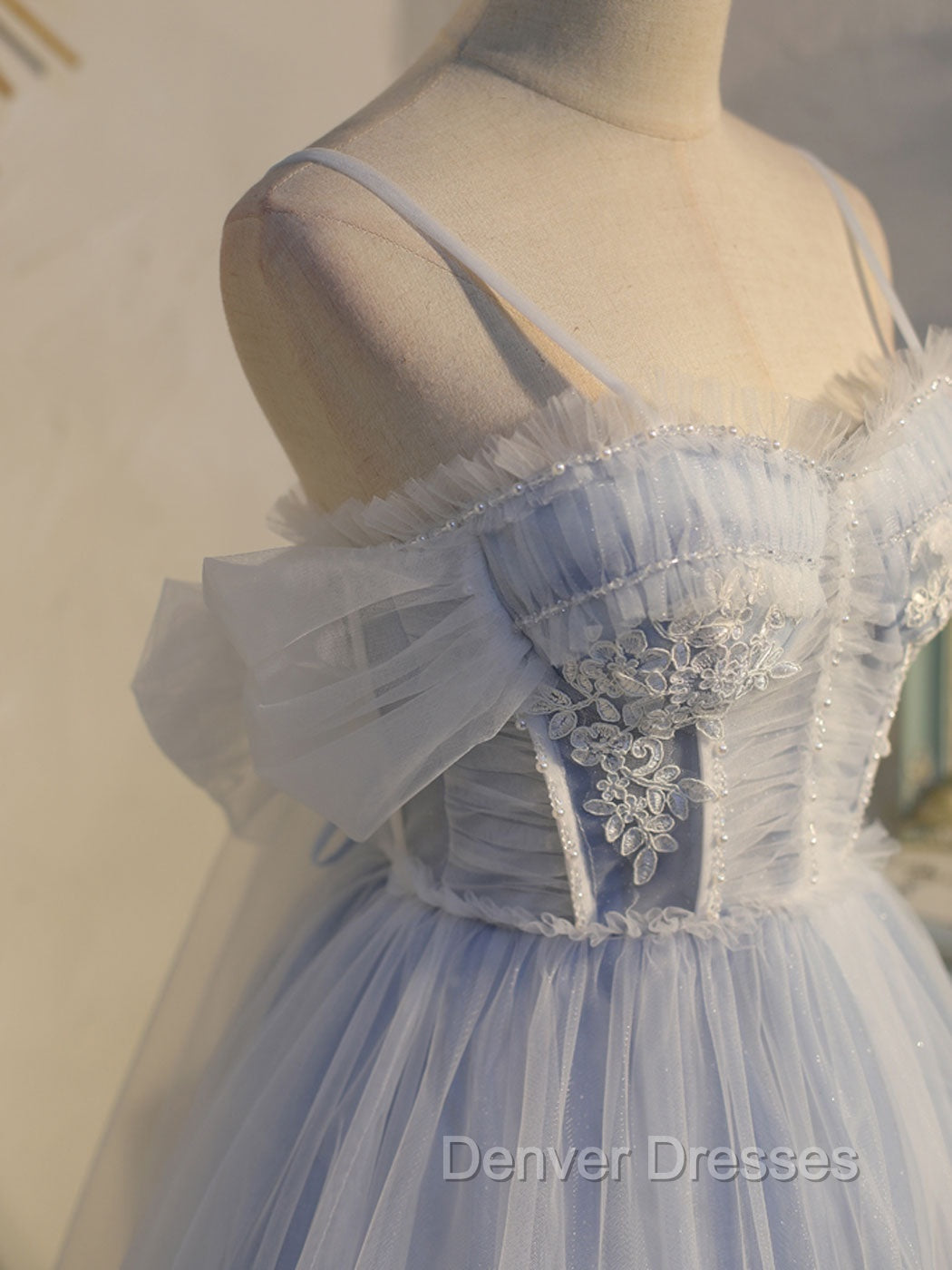 Blue sweetheart neck tulle lace short prom Dress blue puffy homecoming Dress