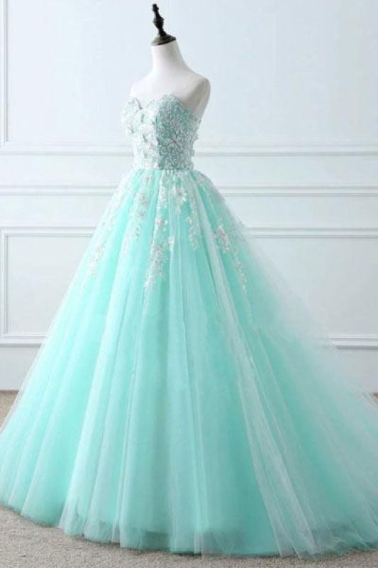 Blue Sweetheart Puffy Tulle Prom with Lace Appliques Long Graduation Dress Secondary image