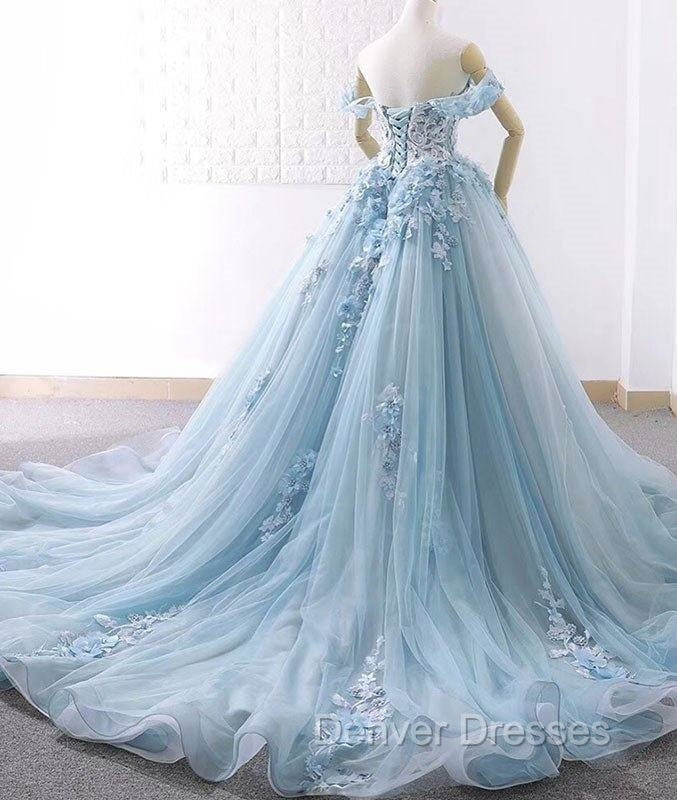 Blue Sweetheart Tulle Lace Long Prom Dress, Blue Wedding Dress Secondary image