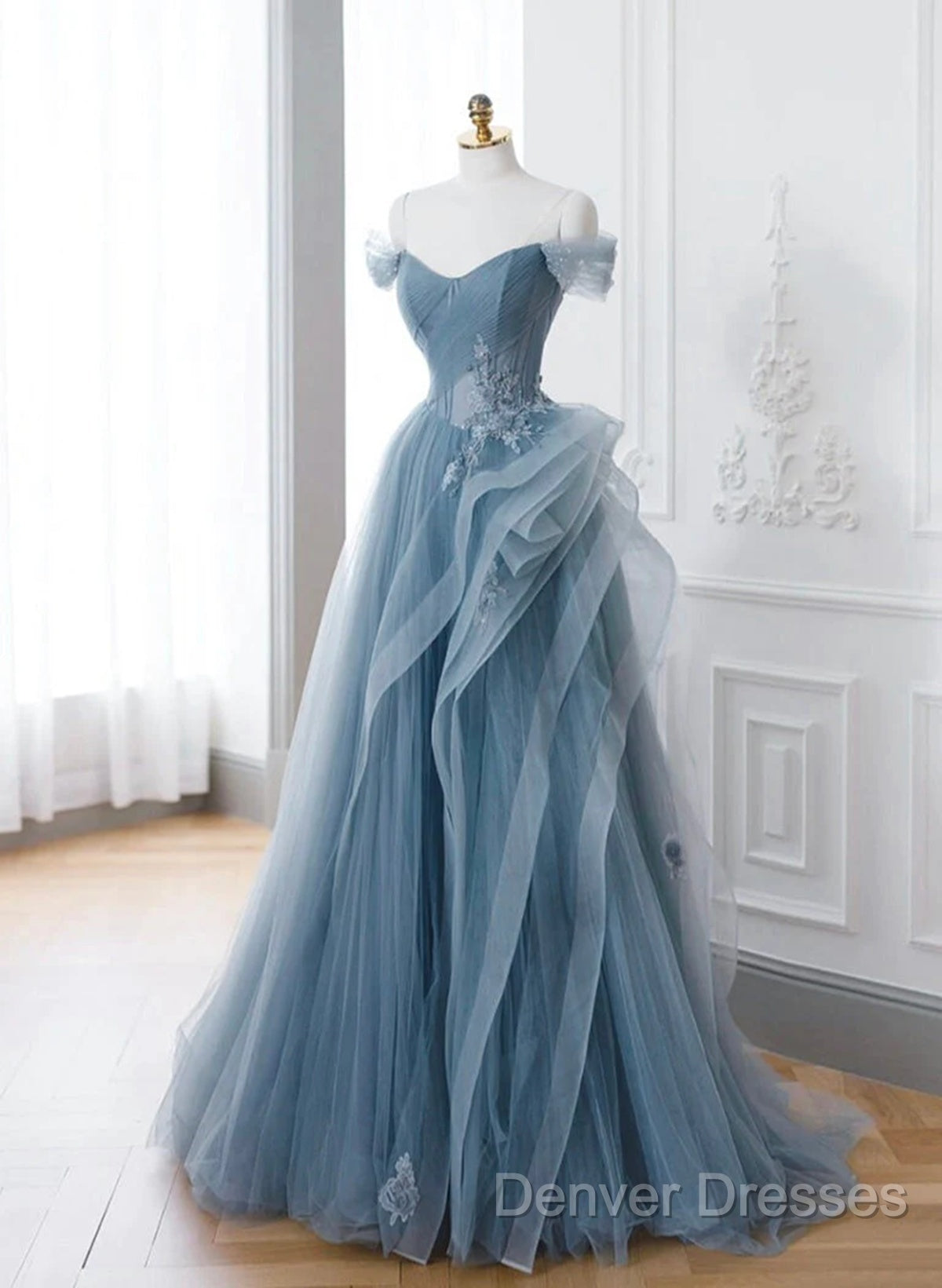 Blue Sweetheart Tulle Layers Long Formal Dress, Blue Long Party Dress Prom Dress Secondary image