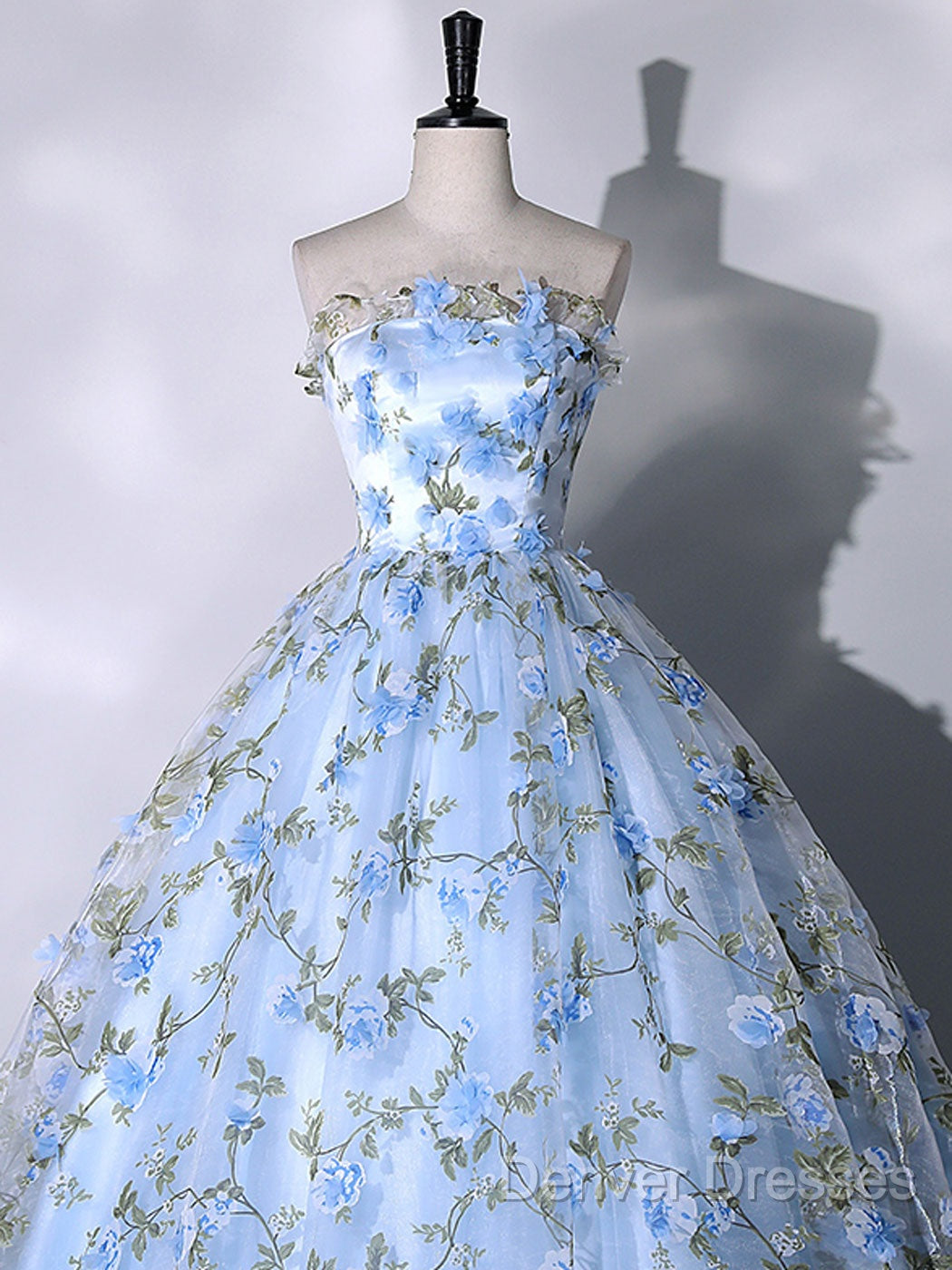 Blue Tulle 3 D Applique Long Prom Dress, Blue Formal Evening Dress Secondary image