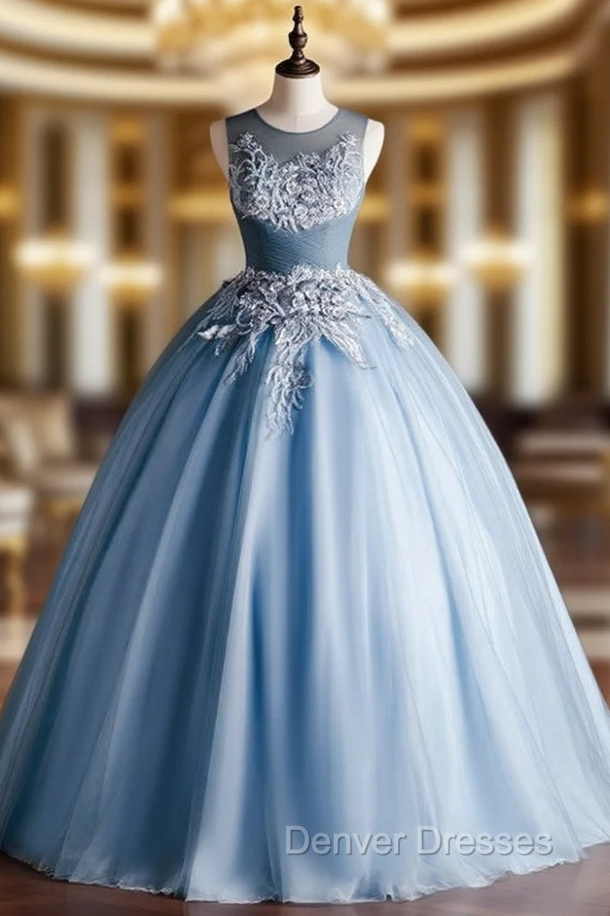 Blue Tulle Appliques Beading Pleats Quinceanera Dress Main image