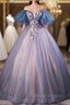 Blue Tulle Ball Gown Off the Shoulder Quinceanera Dress