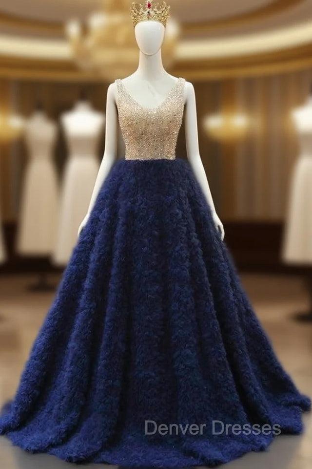 Blue Tulle Beading V-neck Prom Dress Main image