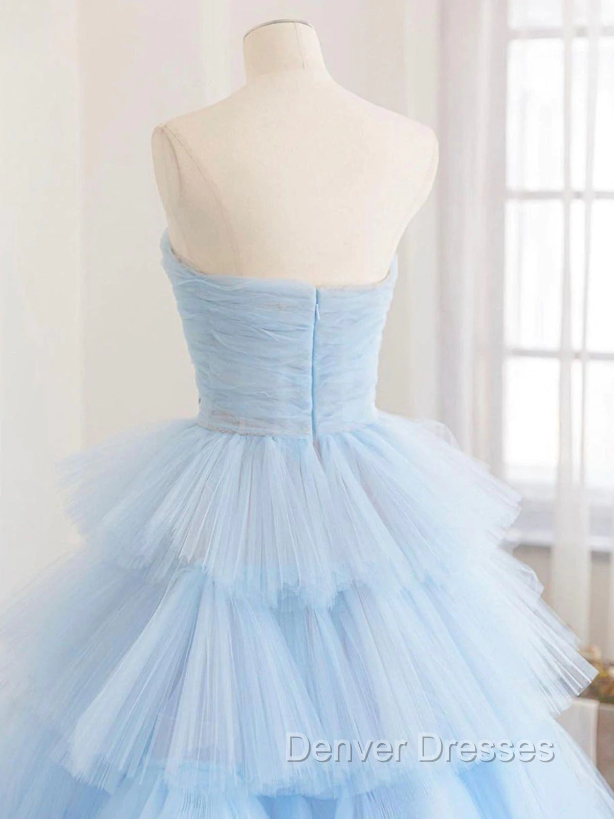 Blue Tulle High Low Prom Dress, Blue Tulle High Low Formal Graduation Dress