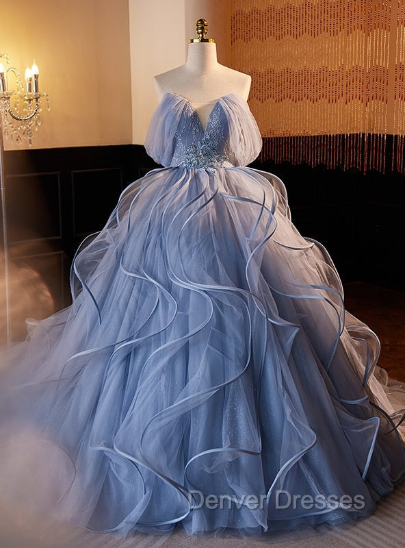 Blue Tulle Lace Beading Quinceanera Dress Main image