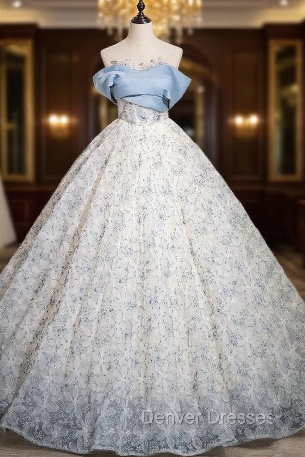 Blue Tulle Lace Flower Quinceanera Dress Main image