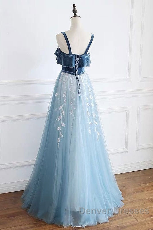 Blue Tulle Lace Long Prom Dress, Blue Tulle Long Evening Dress Secondary image