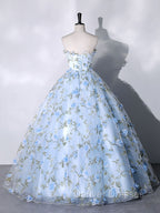 Blue Tulle Lace Long Prom Dress, Ball Gown Blue Sweet 16 Dress