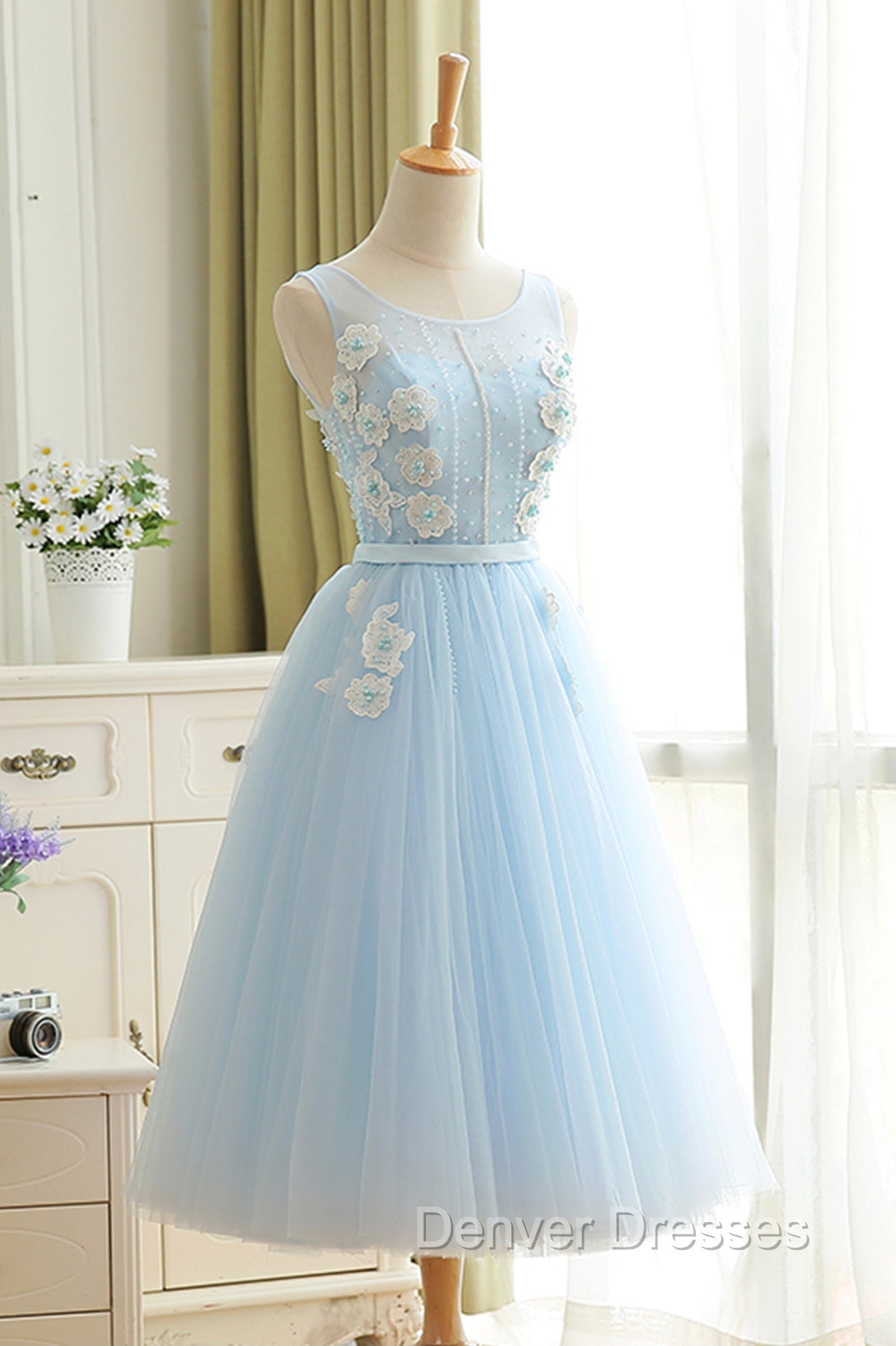 Blue Tulle Lace Short Prom Dress, A-Line Homecoming Party Dress Secondary image