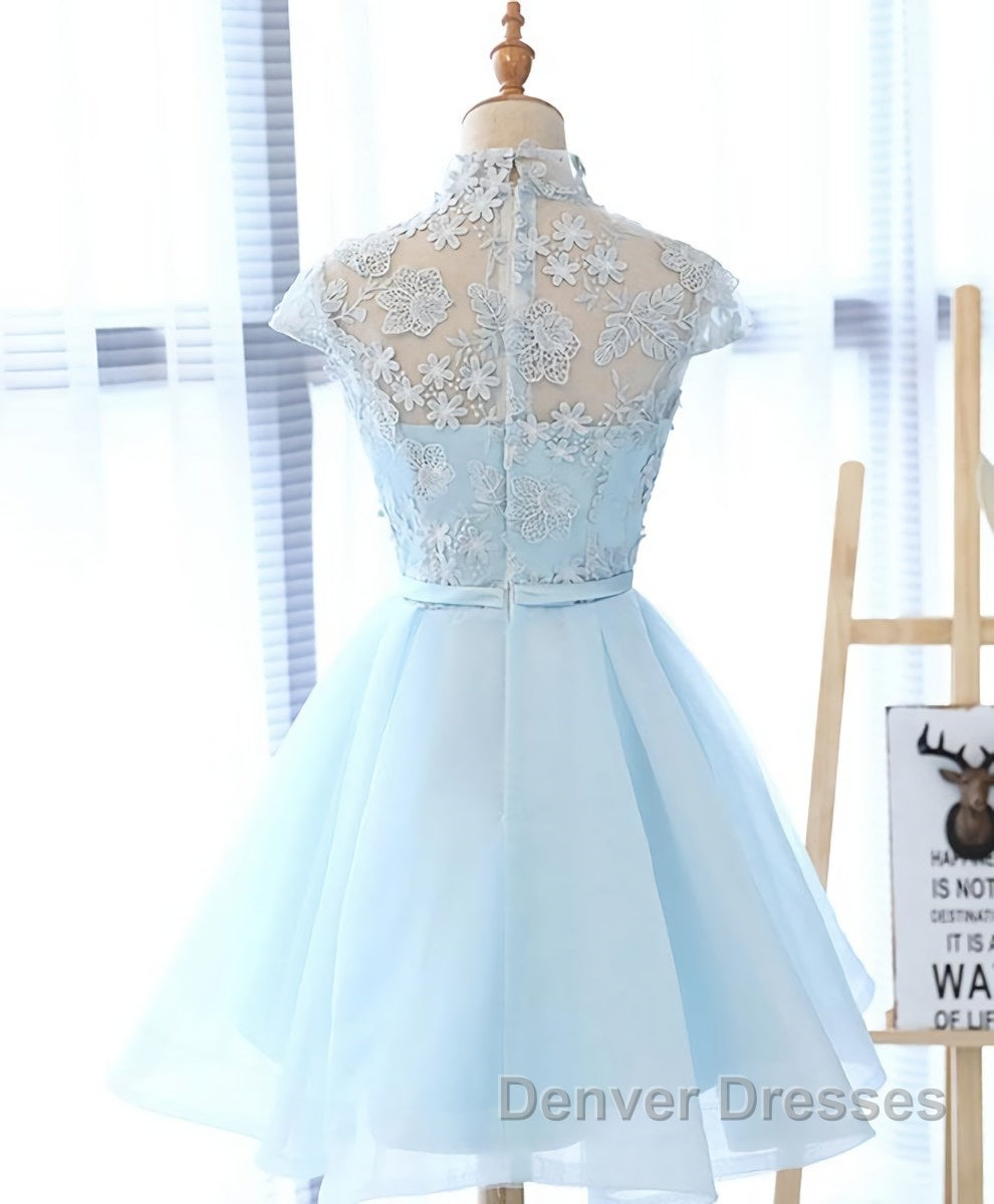 Blue tulle lace short prom Dress, blue tulle lace homecoming Dress Secondary image