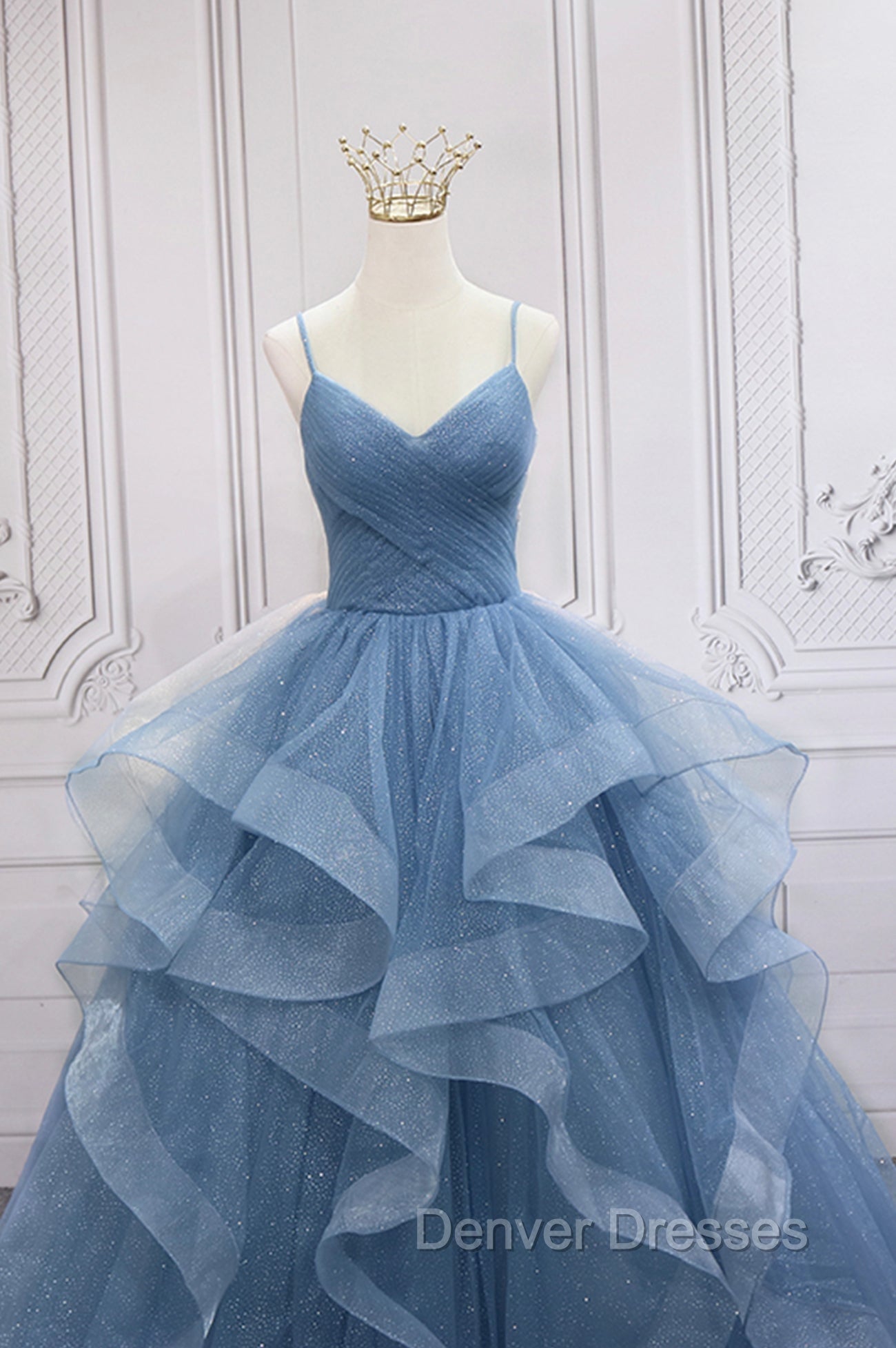 Blue Tulle Layers Long Formal Dress, Blue Tulle with Straps Party Dress Secondary image