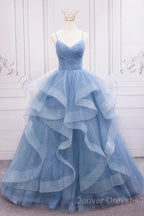 Blue Tulle Layers Long Party Dress Prom Dress, Beautiful Sweet 16 Dress