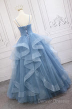 Blue Tulle Layers Long Party Dress Prom Dress, Beautiful Sweet 16 Dress
