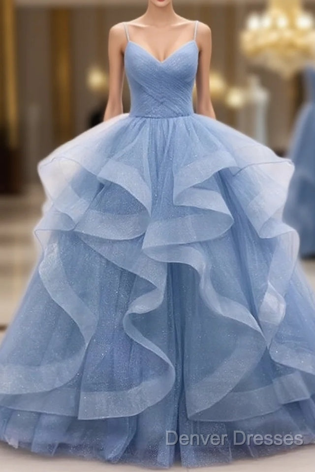 Blue Tulle Layers Long Party Dress Prom Dress, Beautiful Sweet 16 Dress Main image