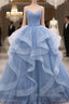 Blue Tulle Layers Long Party Dress Prom Dress, Sweet 16 Dress
