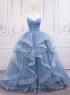 Blue Tulle Layers Long Party Dress Prom Dress, Sweet 16 Dress