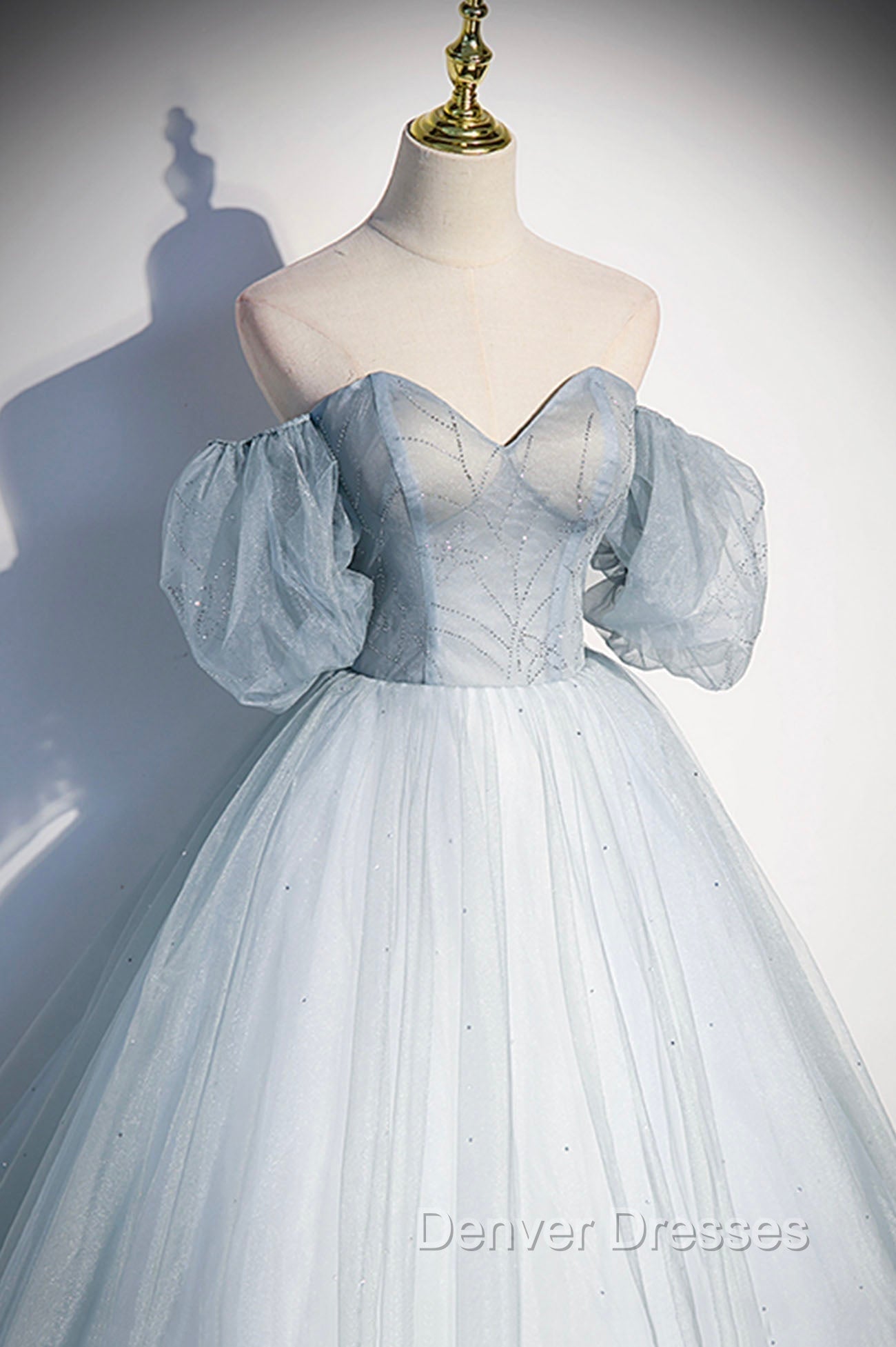 Blue Tulle Long A-Line Ball Gown, Off the Shoulder Formal Evening Dress Secondary image