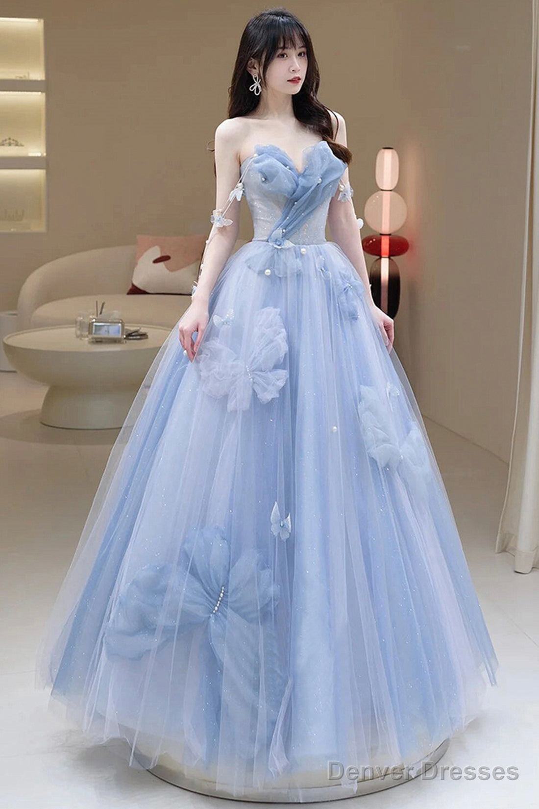 Blue Tulle Long A-Line Prom Dress Party Dress, Beautiful Blue Evening Dress Secondary image