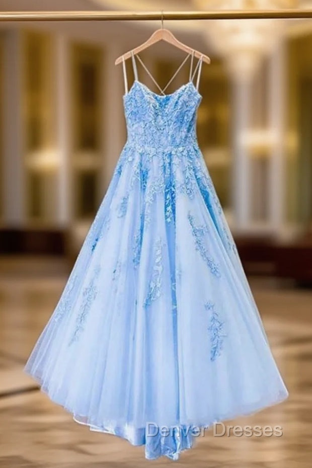 Blue Tulle Long Backless A Line Prom Dress Evening Dress Main image