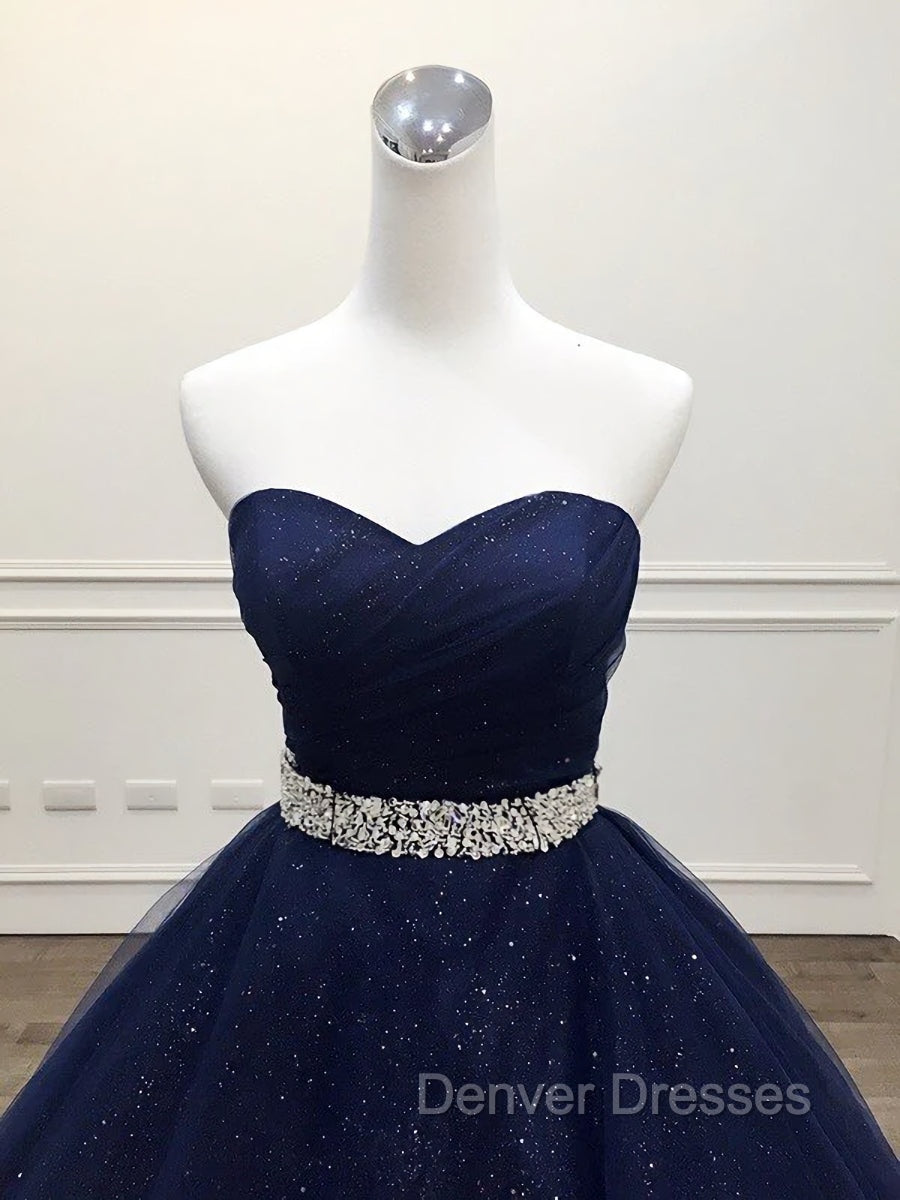 Blue Tulle Long Evening Gown Party Dress, Navy Blue Sweet 16 Gown Secondary image