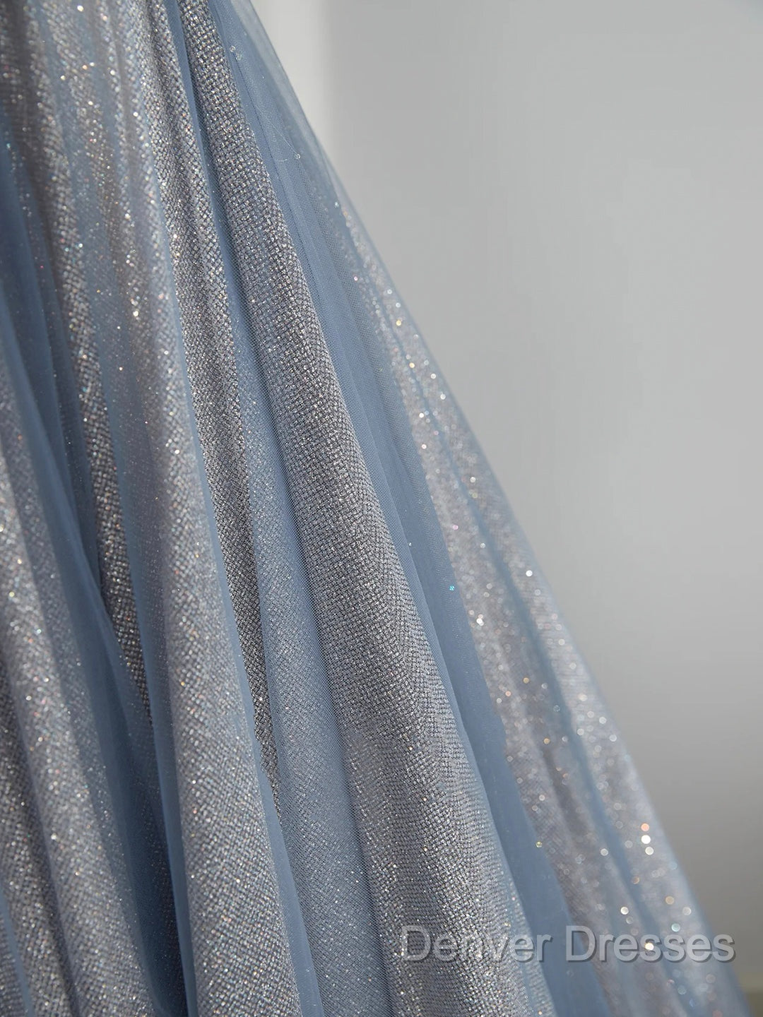 Blue Tulle Long Prom Dress, A-Line Off The Shoulder Blue Evening Party Dress