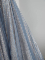 Blue Tulle Long Prom Dress A-Line Off The Shoulder Evening Party Dress