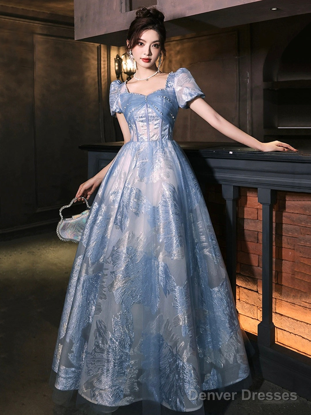 Blue Tulle Long Prom Dress, Beautiful A-Line Evening Party Dress Main image