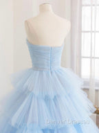 Blue Tulle Long Prom Dress, Blue Tulle Ball Gown Evening Dress
