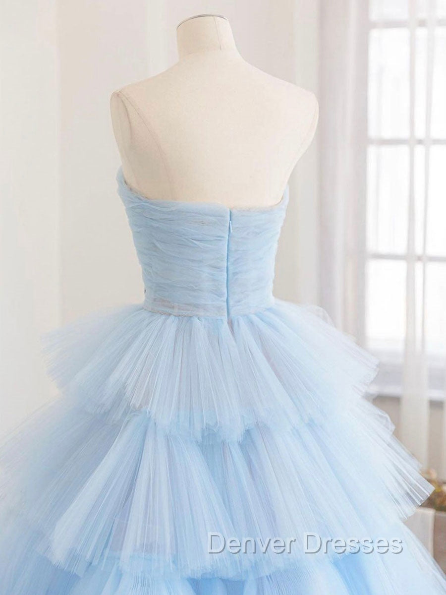 Blue Tulle Long Prom Dress, Blue Tulle Ball Gown Evening Dress