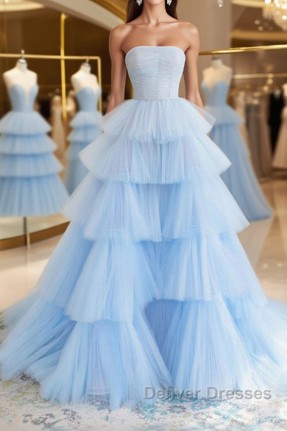 Blue tulle long prom Dress, blue tulle evening Dress Main image
