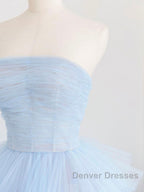 Blue tulle long prom Dress, blue tulle evening Dress
