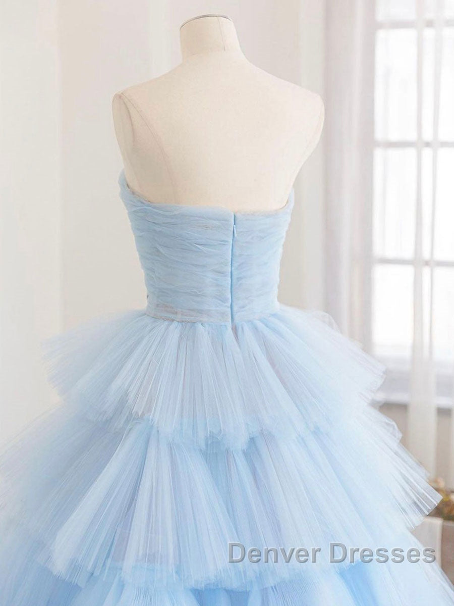 Blue tulle long prom Dress, blue tulle evening Dress