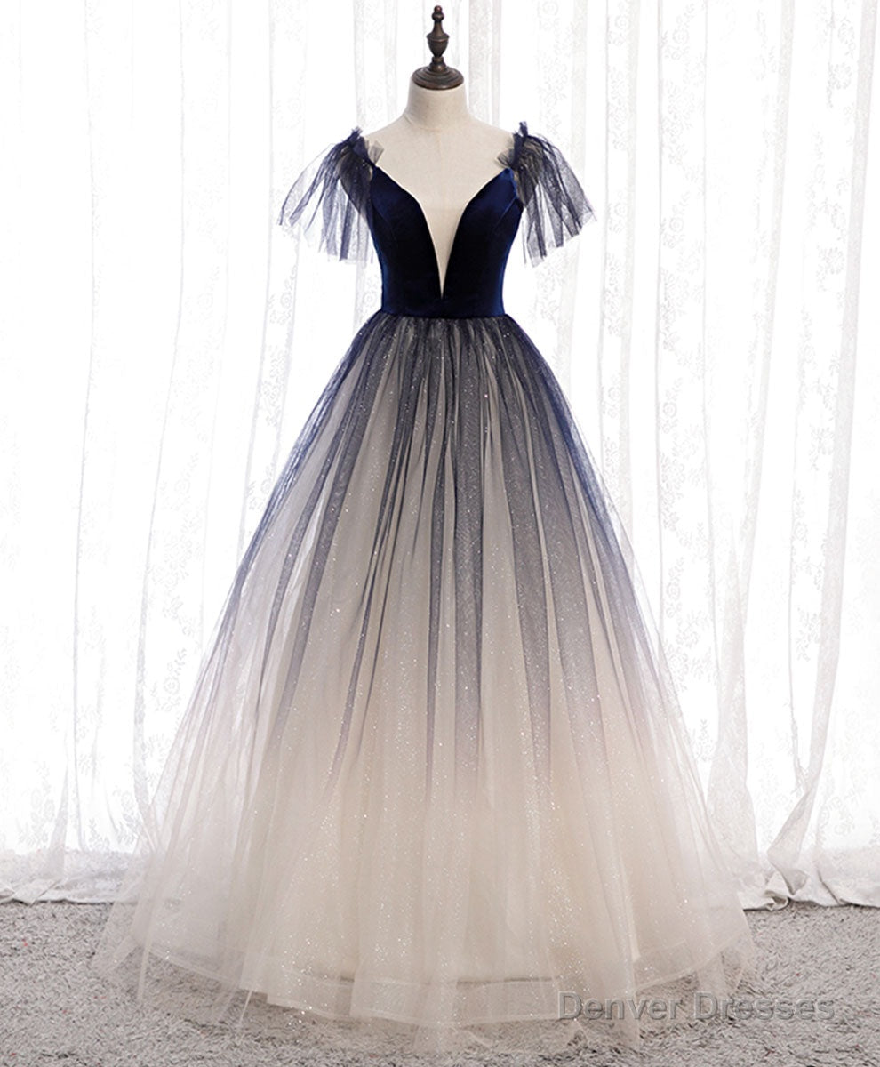 Blue Tulle Long Prom Dress Blue Tulle Formal Dress Main image