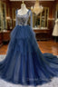 Blue Tulle Long Prom Dress, Blue Tulle Long Evening Dress