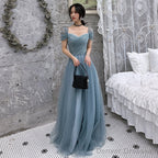 Blue Tulle Long Prom Dress, Evening Dress