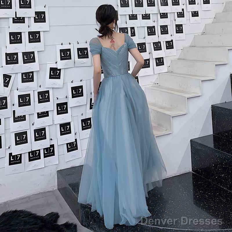 Blue Tulle Long Prom Dress, Evening Dress