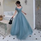 Blue Tulle Long Prom Dress, Evening Dress