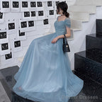 Blue Tulle Long Prom Dress, Evening Dress