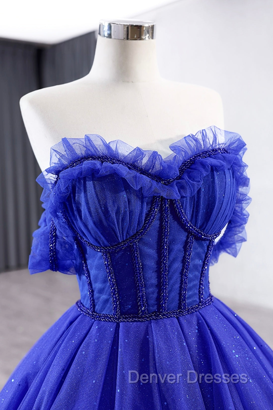 Blue Tulle Long Prom Dress, Off the Shoulder Formal Evening Party Dress Secondary image