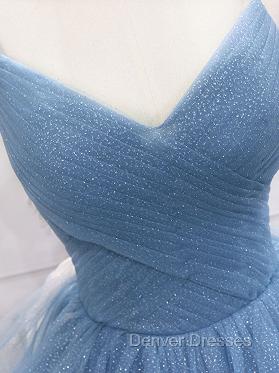 Blue Tulle Long Prom Dress, Blue Tulle Formal Dress Sweet 16 Dress