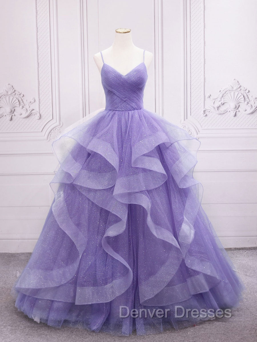Blue Tulle Long Prom Dress, Blue Tulle Formal Dress Sweet 16 Dress