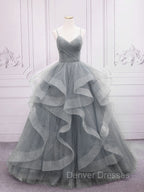 Blue Tulle Long Prom Dress, Blue Tulle Formal Dress Sweet 16 Dress