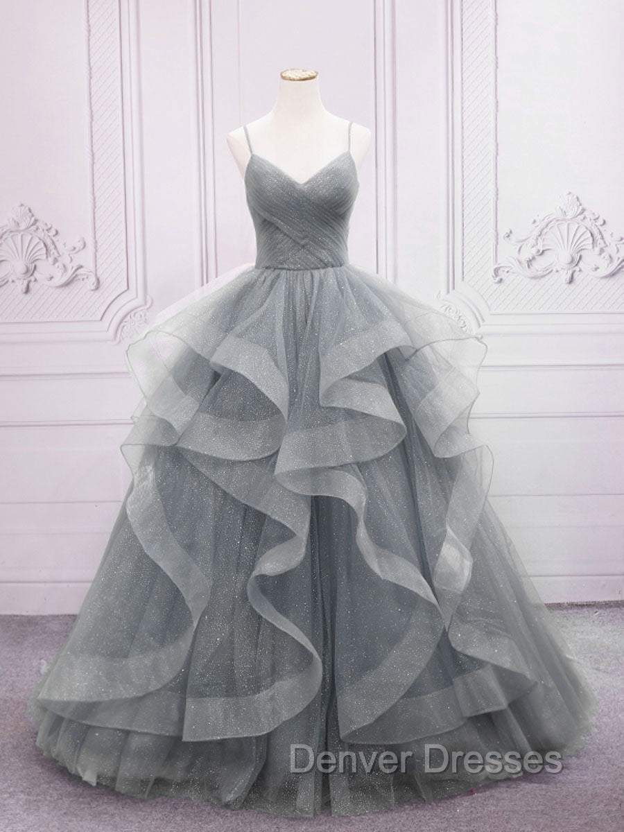 Blue Tulle Long Prom Dress, Blue Tulle Formal Dress Sweet 16 Dress