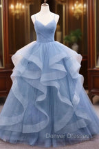 Blue Tulle Long Prom Dress, Blue Tulle Formal Dress Sweet 16 Dress